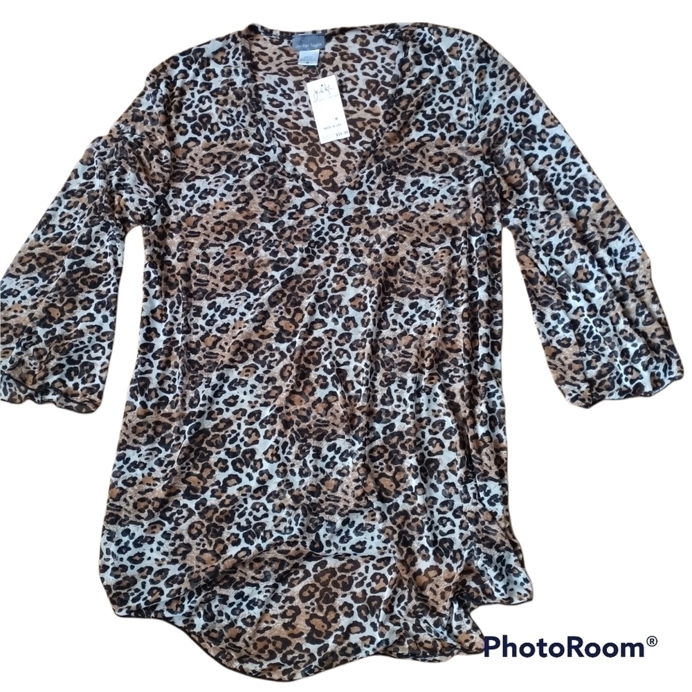 Jordan Taylor V Neck Leopard Print Long sleeve Beach Cover up M - Picture 2 of 10